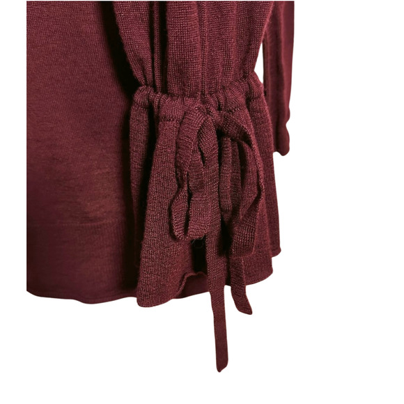 J Crew Women's Burgundy V Neck Tied Bell Sleeve Merino Wool Sweater Medium - Picture 5 of 8